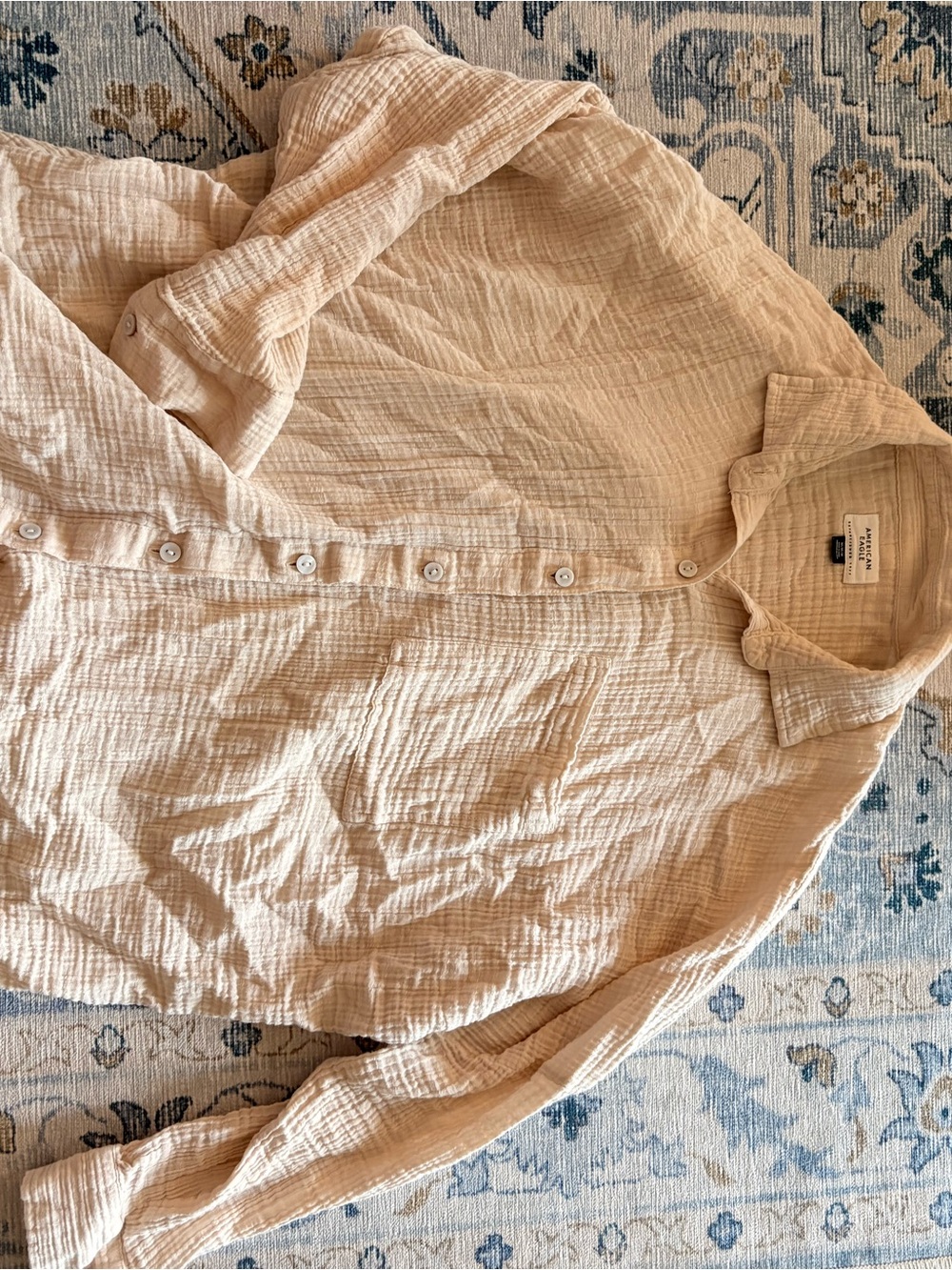American Eagle Outfitters Women’s Beige Button-Down Gauze Shirt